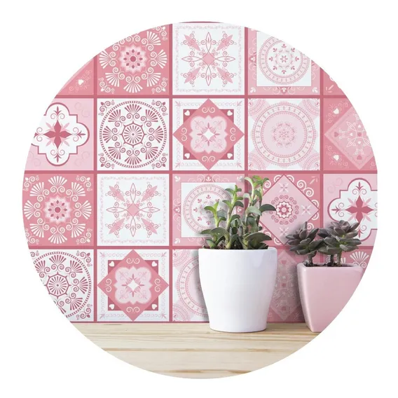 Adesivo De Azulejo Hidráulico Rosa 10x10cm 100un Foto 1