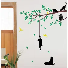 Adesivo De Parede Decorativo Gatos Brincando Na Arvore Cor Colorido Foto  mini 1