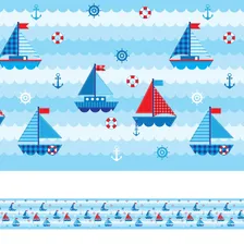 Adesivo De Parede Faixa Decorativa Infantil Barco 6m X 15cm Cor Azul Foto mini 3