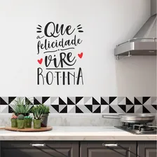 Adesivo De Parede Frase Que A Felicidade Vire Rotina Coração Cor Preto Fosco Foto mini  2