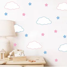 Adesivo De Parede Nuvens E Estrelas Rosa E Azul Cor Azul E Rosa Foto mini 1