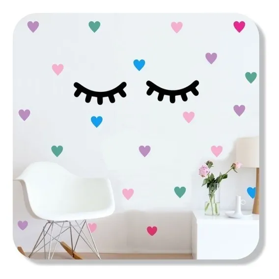 Adesivo Decoração Quarto Infantil Menina Cílios Fofo Garota Cor Colorido Foto 1