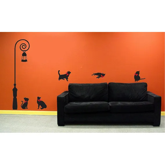 Adesivo Decorativo De Parede Poste Com Gatos E Laço Foto 1