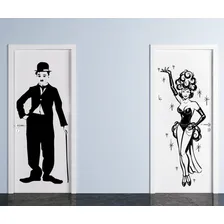 Adesivo Decorativo De Porta Charlie Chaplin E Carmem Miranda Foto mini 1