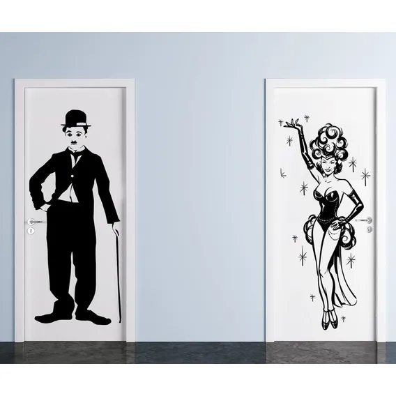 Adesivo Decorativo De Porta Charlie Chaplin E Carmem Miranda Foto 1