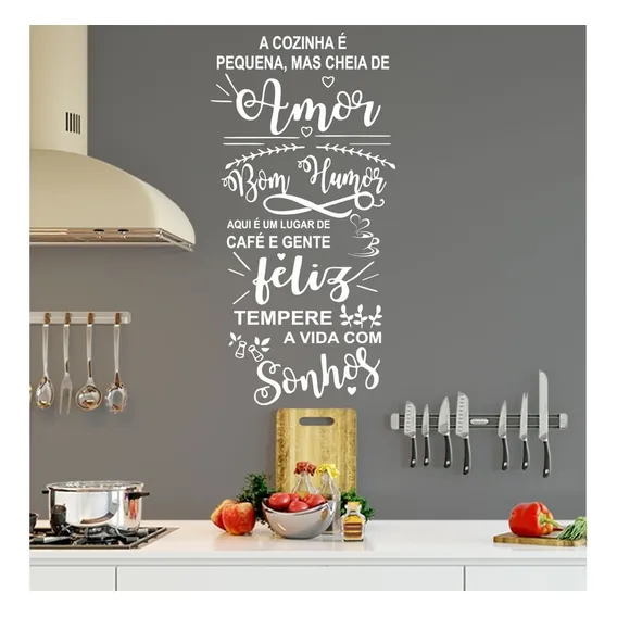 Adesivo Decorativo Frase A Cozinha É Pequena Cheia De Amor Cor Branco Foto 1