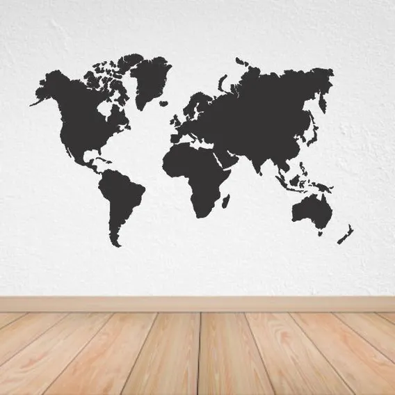 Adesivo Decorativo Mapa Mundi Preto 130x77cm Foto 1