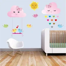 Adesivo Decorativo Nuvens Rosa Menina (100x70)cm Quarto BebĂȘ Cor Colorido Foto mini 1