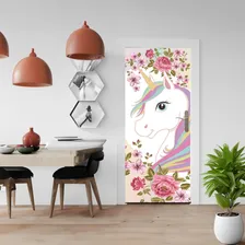 Adesivo Decorativo Para Porta ou Parede Unic贸rnio Infantil Floral Foto mini 4
