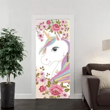 Adesivo Decorativo Para Porta ou Parede Unic贸rnio Infantil Floral Foto mini 3