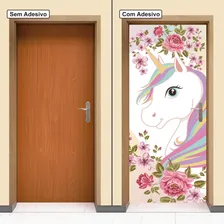 Adesivo Decorativo Para Porta ou Parede Unic贸rnio Infantil Floral Foto mini 2