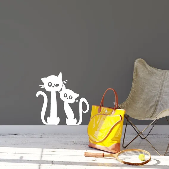 Adesivo Decorativo Parede Animal Gatinhos Cor Branco Foto 1