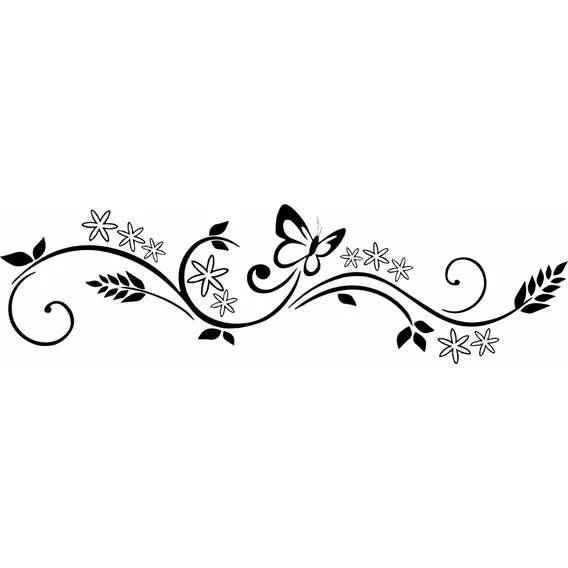 Adesivo Decorativo Parede Box Banheiro Floral Flor Borboleta Cor Preto Foto 1