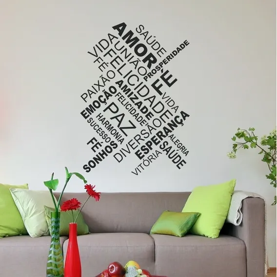 Adesivo Decorativo Parede Frases Amor Fé Paz Saúde União Cor Preto Foto 1