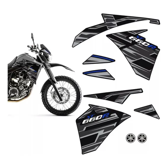 Adesivo Faixa Yamaha Xt 660r 2015/2018 Moto Preta + Emblemas Foto 1