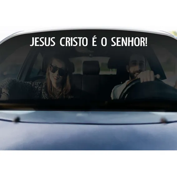 Adesivo Frase Vidro Carro Jesus Cristo É O Senhor 80cm Cor Branco Foto 1