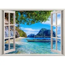 Adesivo Janela Paisagem Ilha Tropical Praia Água Natureza 3d Cor Colorido Foto mini 1