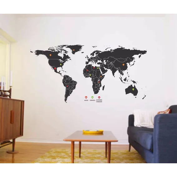 Adesivo Mapa Mundi Viagem Mochileiro Pins Marcação Foto 1