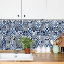 Adesivo Papel Parede Decorativo - Efeito Azulejo Cor Marine Foto  mini 1