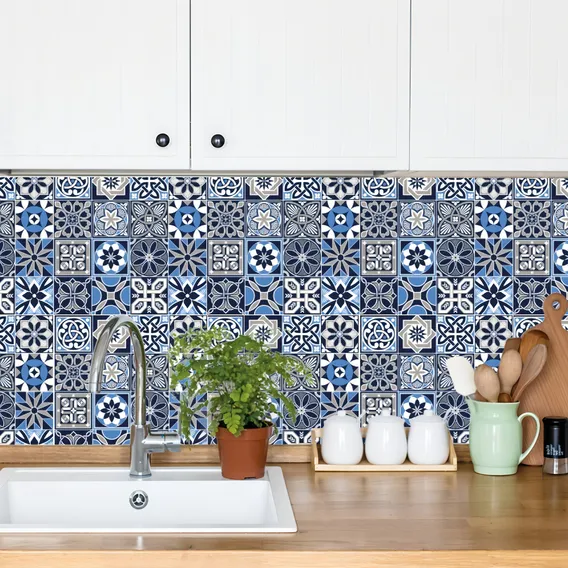 Adesivo Papel Parede Decorativo - Efeito Azulejo Cor Marine Foto 1
