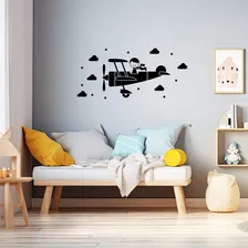Adesivo Parede Avião Piloto Nuvens Estrelas Decoração Quarto Cor Preto Foto mini 1