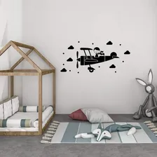Adesivo Parede Avião Piloto Nuvens Estrelas Decoração Quarto Cor Preto Foto mini 3