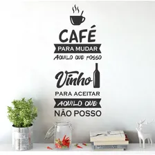 Adesivo Parede Cozinha Frase Café Vinho Wine Taça Xícara Cor Preto Foto mini 1