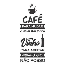 Adesivo Parede Cozinha Frase Café Vinho Wine Taça Xícara Cor Preto Foto mini 2