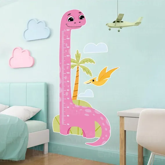 Adesivo Parede Crescimento Infantil Menina Dinossauro Rosa Foto 1