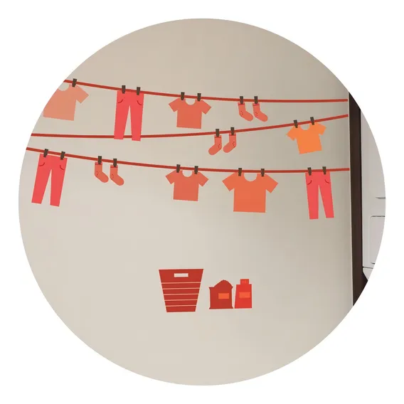 Adesivo Parede Decorativo Lavanderia Varal Charme Vermelho Foto 1