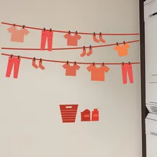 Adesivo Parede Decorativo Lavanderia Varal Charme Vermelho Foto mini 3