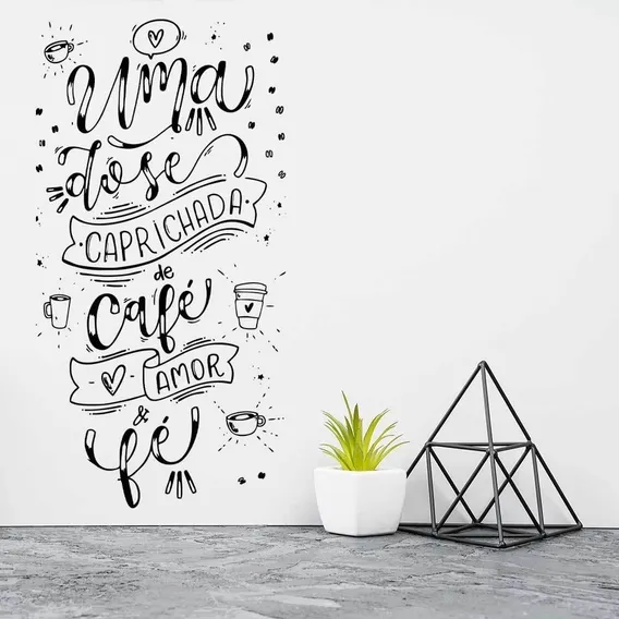Adesivo Parede Frase Cozinha Geladeira Dose Café Amor Fé Cor Preto Foto 1