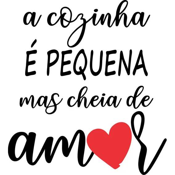 Adesivo Parede Frase Cozinha Pequena Cheia De Amor Coração Cor Preto Fosco Foto 1