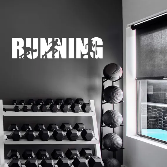 Adesivo Parede Frase Running Academia Crossfit Fitness Cor Branco Foto 1