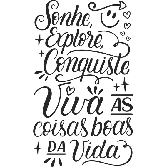 Adesivo Parede Frase Sonhe Viva As Coisas Boas Da Vida 75cm Cor Preto Fosco Foto 1