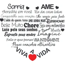 Adesivo Parede Frases Motivação Coração Sorria Ame 75x65cm Cor Preto Foto mini 1