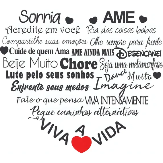 Adesivo Parede Frases Motivação Coração Sorria Ame 75x65cm Cor Preto Foto 1