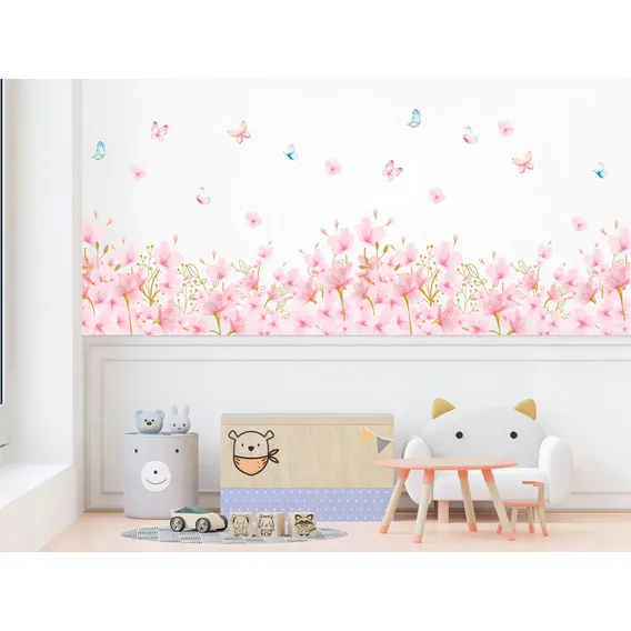 Adesivo Parede Infantil Floral Boho Rosa - 2,10m Foto 1