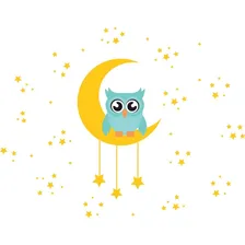 Adesivo Parede Infantil Para Quarto Coruja Na Lua Cor Azul Foto  mini 1