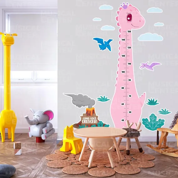 Adesivo Parede Infantil Regua Crescimento Dinossauro Menina Cor Rosa Foto 1