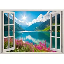 Adesivo Parede Janela Paisagem Natureza Lago Campo 140x100cm Cor Colorido Foto mini 1