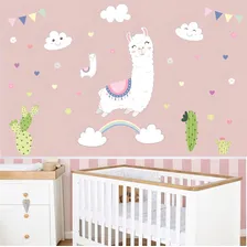 Adesivo Parede Lhama Unic贸rnio Quarto Menina Arco Iris Fofo Cor Colorido Foto mini 1