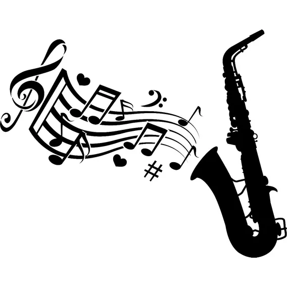 Adesivo Parede Música Sax Notas Musicais Decorativo Preto Foto 1
