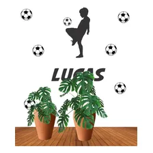 Adesivo Parede Quarto Infantil Futebol Bola + 2 Nome Criança Cor Preto E Branco Foto  mini 1