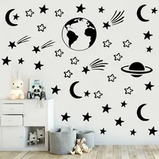 Adesivo Parede Quarto Infantil Galáxia Planetas Estrelas Cor Preto Foto  mini 1