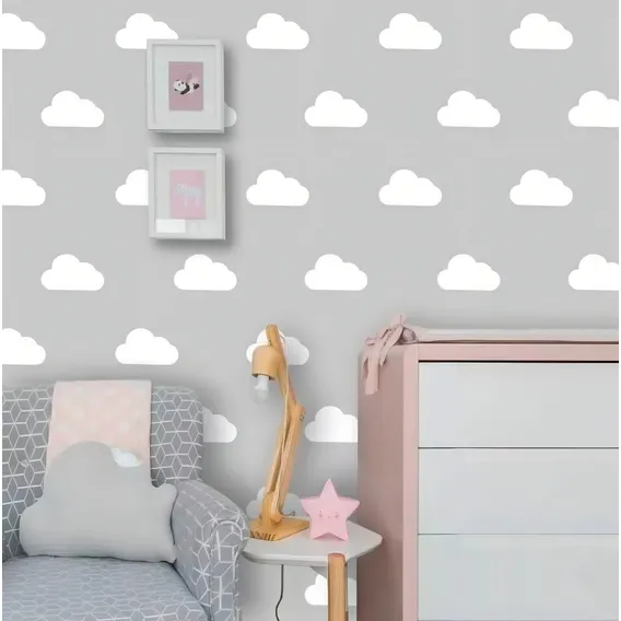 Adesivo Parede Quarto Infantil Nuvens 55un 10cm+ 70un 7cm Cor Branca Foto 1