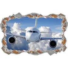 Adesivo Parede Quebrada Avião Céu Nuvens Aviação Quarto 3d Cor Colorido Foto mini 1