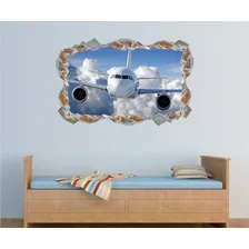 Adesivo Parede Quebrada Avião Céu Nuvens Aviação Quarto 3d Cor Colorido Foto mini 2