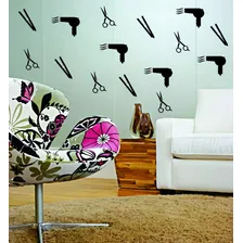Adesivo Parede Tesoura Chapinha Secador Salão Cabeleireiro Cor Preto Foto  mini 1