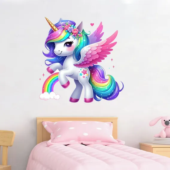 Adesivo Parede Unicornio Arco Iris 65x65cm Cor Colorido Foto 1